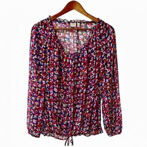 Esprit| Semi-Sheer Colourful Abstract Lightweight Flowy Cinched Blouse Sz M